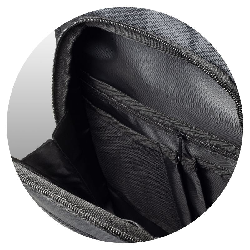 Sleek black Legacy Laptop Backpack fits up to 15.6" laptops, crafted from durable 1680D polyester with multiple pockets.