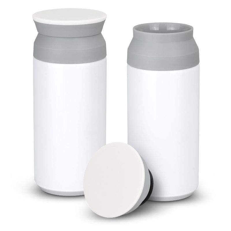 Set of 3 Lavita Gloss White Vacuum Cups, 350ml, double wall insulated for hot drinks, stylish design with ergonomic grip.