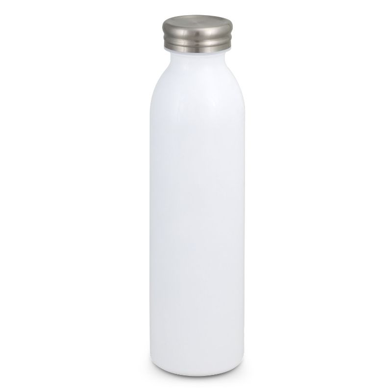 Sleek gloss white vacuum bottles, 600ml, stainless steel, BPA-free, vacuum insulated for hot or cold drinks, set of 3.