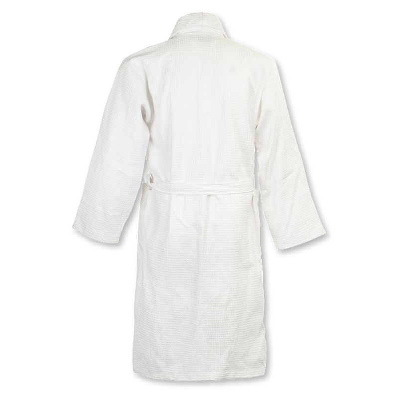 Rochester White Waffle Bathrobe for men and women, featuring soft cotton fabric, shawl collar, and convenient side pockets.