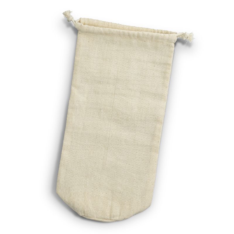 Elegant natural cotton bottle gift bags with drawstring, designed for standard drink bottles, sold in sets of 30 units.