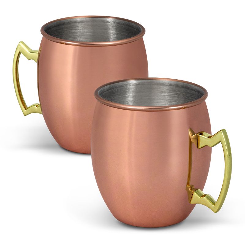 Set of 3 elegant copper Cossack mule mugs, crafted from stainless steel for icy cocktails; handwash only, beautifully boxed.