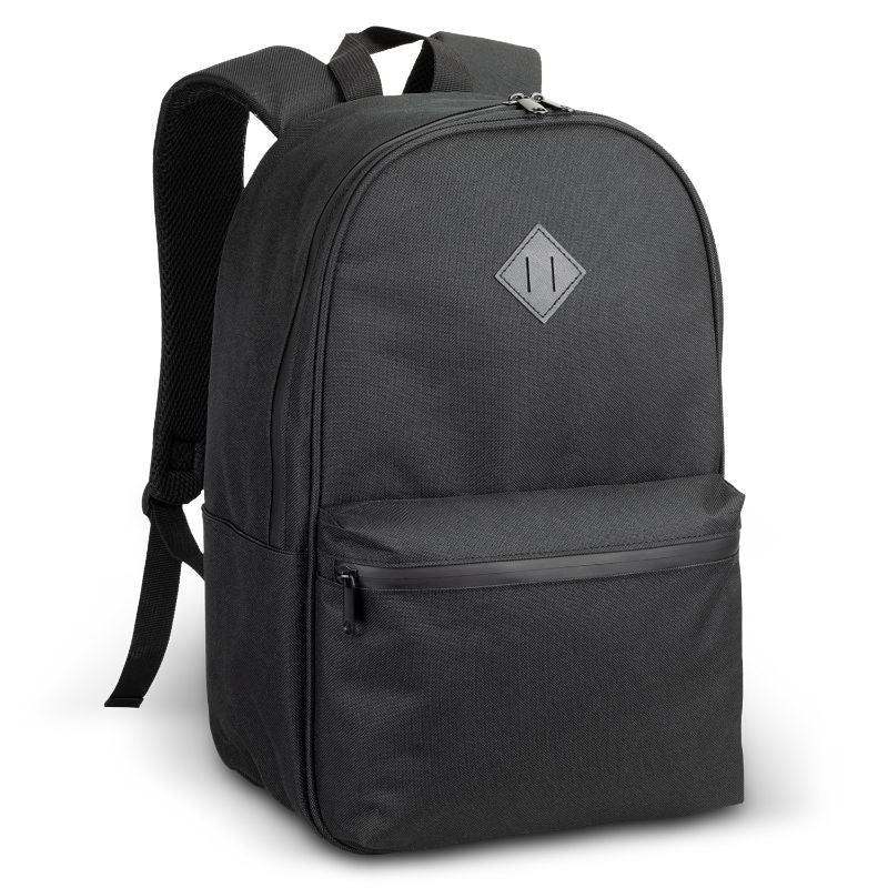 Black Springs Backpack with 15L capacity, durable 600D polyester, zippered closure, padded straps, and multiple pockets for convenience.