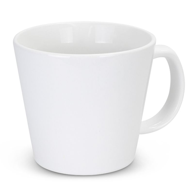 Elegant Kona White coffee mugs with tapered design, perfect for latte art, in a set of 10, beautifully boxed.