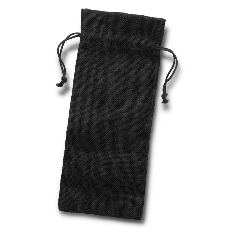 Eco-friendly black jute wine drawstring bags, perfect for elegant gifting; package includes 20 units for all occasions.