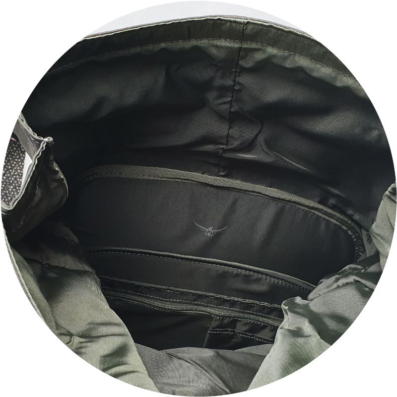Osprey Arcane Roll Top Backpack in black, featuring a spacious roll-top, padded laptop sleeve, and eco-friendly materials.