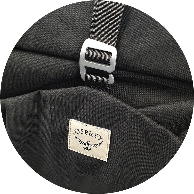 Sleek black Osprey Arcane Roll Top Backpack with spacious roll-top, laptop sleeve, and recycled fabric, perfect for daily adventures.