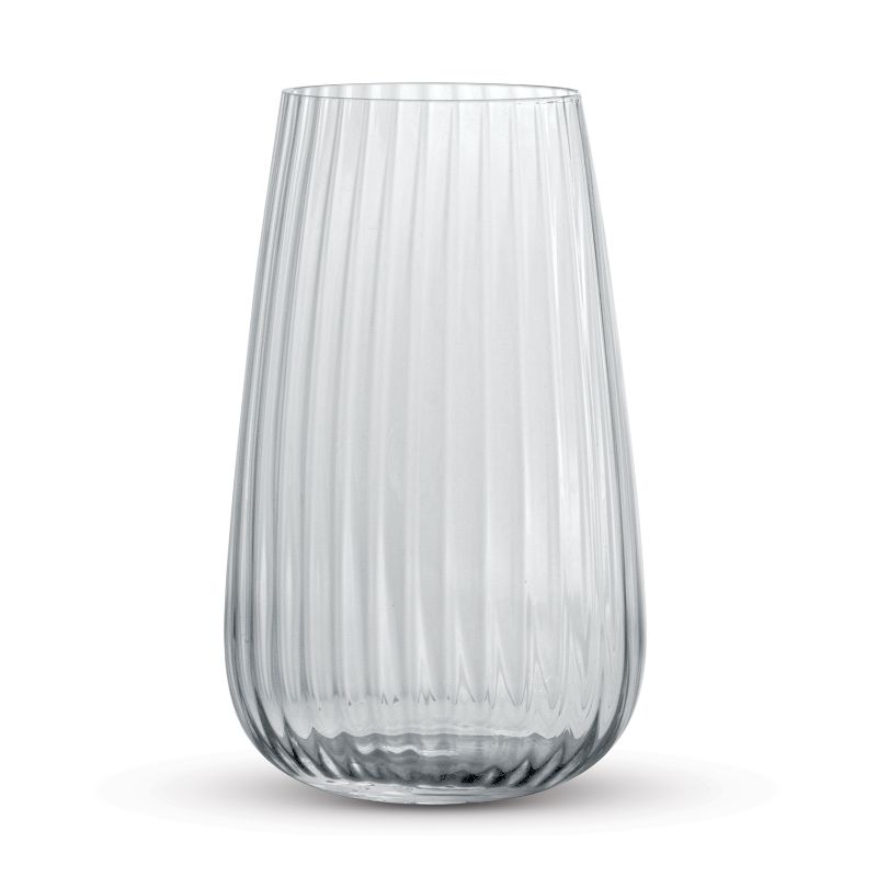 Set of 3 clear Luigi Bormioli Optica Hi Ball glasses, 570ml, 1920s retro design, lead-free crystal, ideal for cocktails.