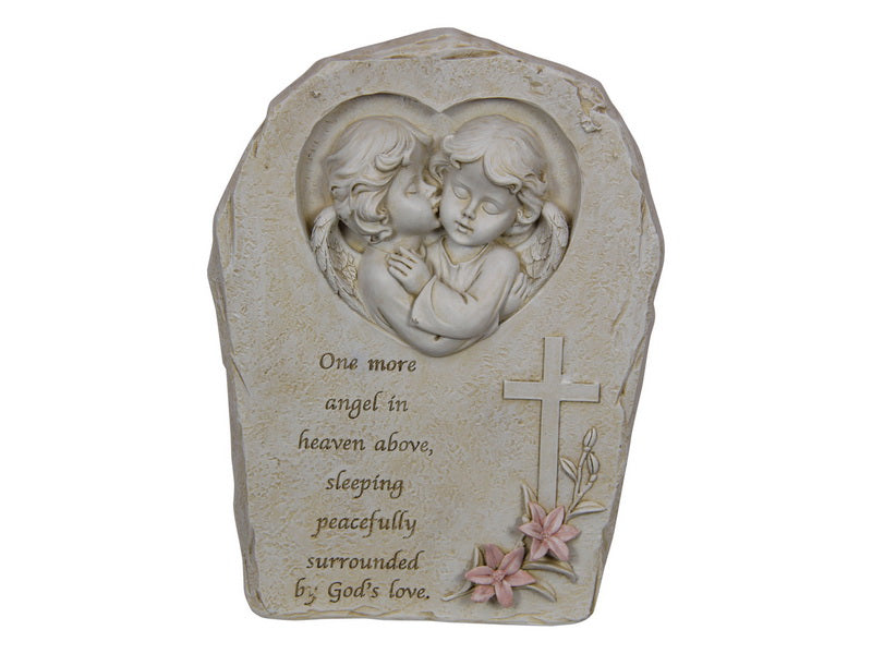 Serene 22cm cherub memorial plaque, symbolizing peace, for honoring cherished memories in gardens or memorial sites.