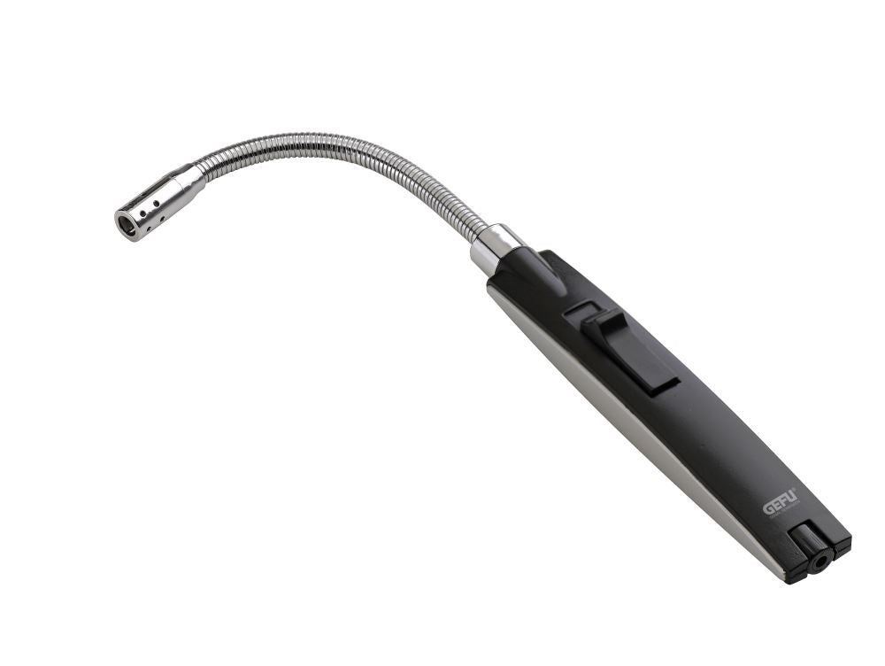 Long-handled GEFU gas lighter with refillable design, adjustable flame, and electronic ignition for safe, precise lighting.