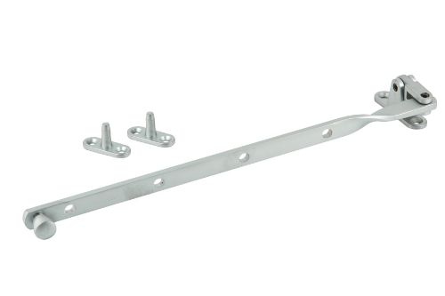 Satin chrome plated 305mm fanlight stay for top hung windows, crafted from brass and zinc, featuring multiple opening positions.