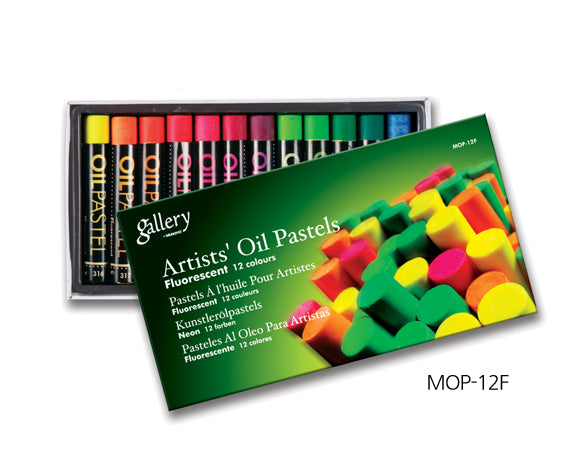 Vibrant GALLERY OIL PASTEL MOP-12F FLUO set with 12 bold, creamy colors for striking artwork and easy blending.