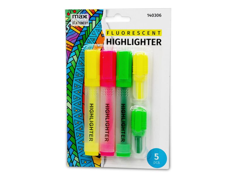 Vibrant MC Fluorescent highlighters in 24 packs, 5 colors each, ideal for study, organization, and creative projects.