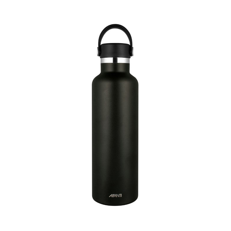 Black Avanti HydroPlus Insulated Bottle 750ml, stainless steel, keeps drinks cold for 24h, leakproof, with carry handle.
