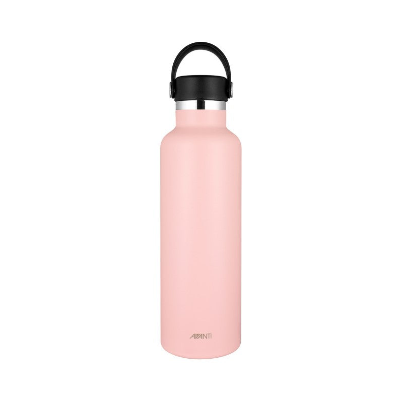 Avanti HydroPlus 750ml insulated water bottle in pink, featuring double wall vacuum insulation and leakproof design.