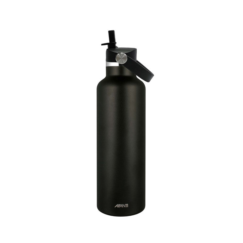Avanti HydroPlus 750ml black sipper bottle, stainless steel, vacuum insulated, leakproof, perfect for hydration on-the-go.
