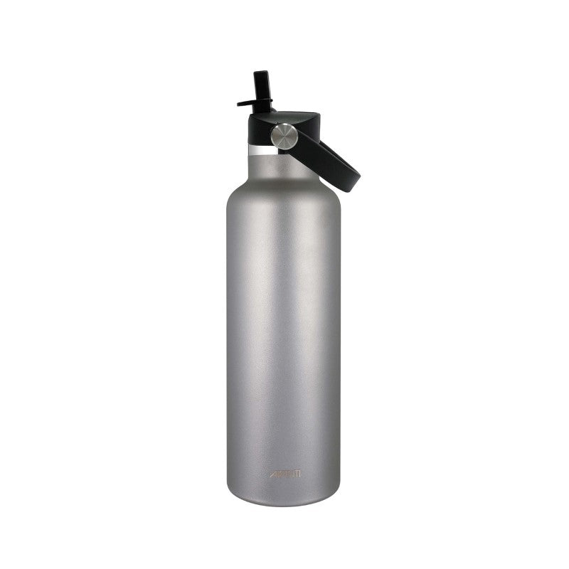 Avanti HydroPlus 750ml sipper bottle in platinum, insulated, leakproof, with a carry handle, perfect for hydration on the go.