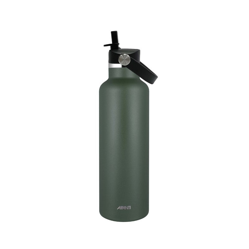 Avanti HydroPlus 750ml sipper bottle in khaki, insulated, stainless steel, leakproof, and perfect for all-day hydration.