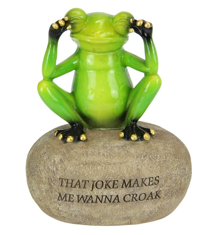 Charming set of 4 frog ornaments on rocks, each 12cm, perfect for adding whimsy to gardens and home decor.