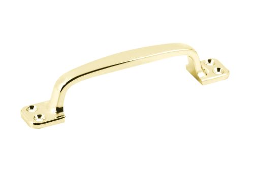 Elegant brass plated pull handle, 145mm long, perfect for modern or traditional cabinetry upgrades. Durable zinc construction.
