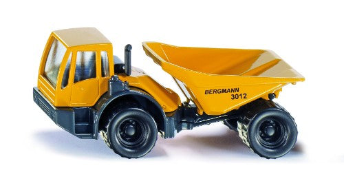 Realistic SIKU Bergmann Dumper toy truck made from metal and plastic, designed for construction play and safety for ages 3+.