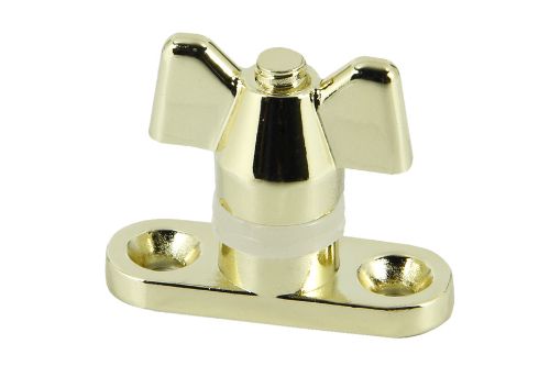 Brass plated wingnut and base for Quadrant Stay, zinc construction, 38 x 13 x 30 mm, durable, corrosion resistant, 1/4" thread.