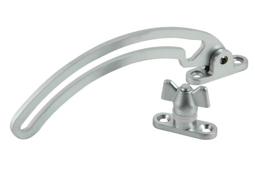 Satin chrome plated Quadrant Stay for top hung windows, durable zinc design, includes fixings and template for easy installation.