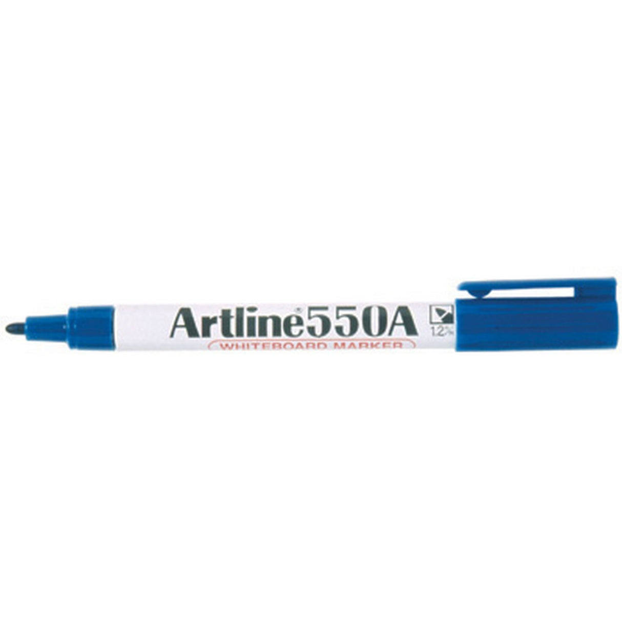 Artline 550A Blue Whiteboard Markers, 12-pack, feature 1.2mm bullet nibs and low-odor, bold dry erase ink.