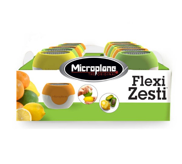 Ergonomic Flexi Zesti Microplane zester with flexible silicone cap, ideal for effortlessly zesting citrus fruits.