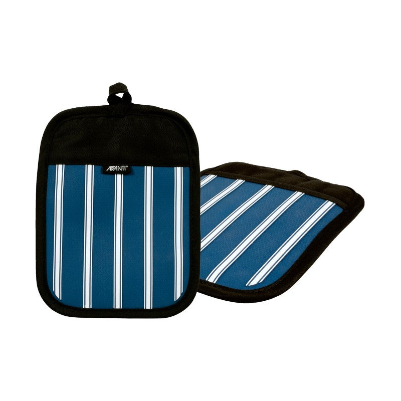 Set of 2 Avanti silicone pot holders in Butcher Stripe, heat-resistant with non-slip grip, ideal for modern kitchens.