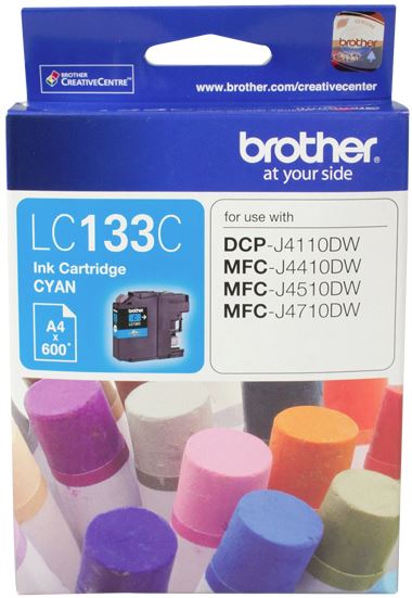 Original Brother LC133C Cyan Ink Cartridge for vibrant prints, compatible with multiple Brother printer models, yields 600 pages.