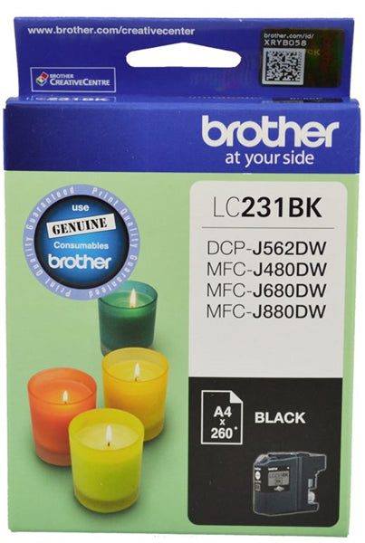 Black ink cartridge for Brother printers, offering vibrant prints and up to 260 pages of consistent, reliable performance.