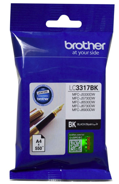 Brother LC3317BK black ink cartridge for vibrant, high-quality prints, compatible with select Brother printer models.