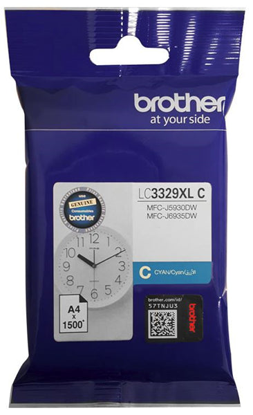 Cyan high yield ink cartridge for Brother printers, delivers vibrant prints up to 1500 pages, ideal for home or office use.