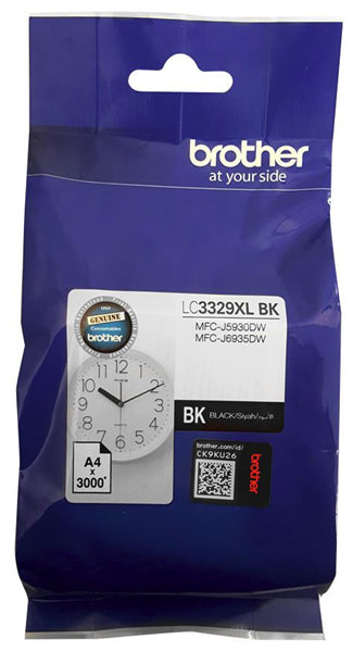Brother LC3329XLBK Black High Yield Ink Cartridge for up to 3,000 pages, ensuring crisp and clear prints for high-volume needs.