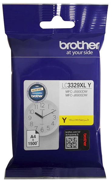 Brother LC3329XLY Yellow High Yield Ink Cartridge for vibrant prints, yields 1500 pages, compatible with MFCJ5930DW and MFCJ6935DW.