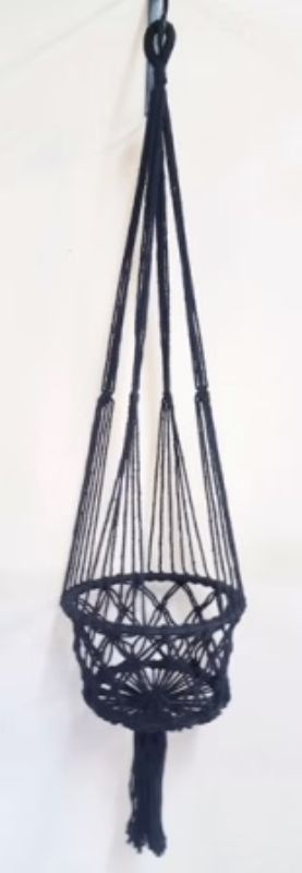 Elegant black macrame pot plant hanger, 22cm tall, perfect for showcasing indoor plants with a bohemian touch.
