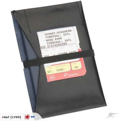 Elegant leather passport holder with elastic closure; compact size for stylish and secure travel organization.