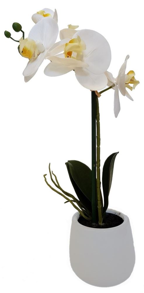 Realistic artificial orchid spray in a pot, 38cm tall, perfect for adding a natural touch to home or office decor.