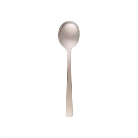 Elegant Amalfi Soup Spoon Set of 12 made from durable 18/10 stainless steel, designed for stylish dining and functionality.