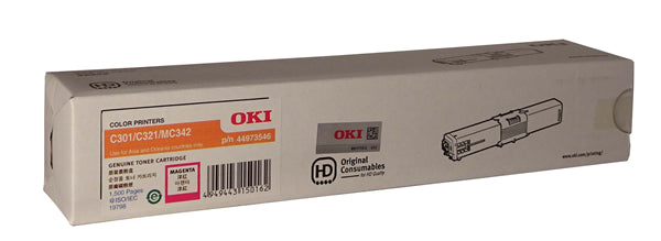 Magenta toner cartridge for OKI printers, delivering vibrant colors and reliable prints, yields up to 1,500 pages.