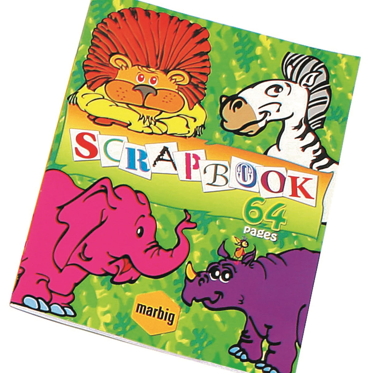 Vibrant safari-themed scrapbook with 64 blank pages, perfect for kids' crafts and preserving memories.