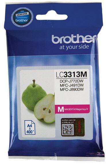 Brother LC3313M Magenta Ink Cartridge, high yield up to 400 pages, designed for vibrant, professional-quality printing.