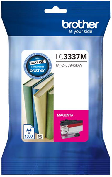 Brother LC3337M Magenta Ink Cartridge for vibrant color prints, compatible with MFCJ5945DW and MFCJ6945DW, yields 1500 pages.