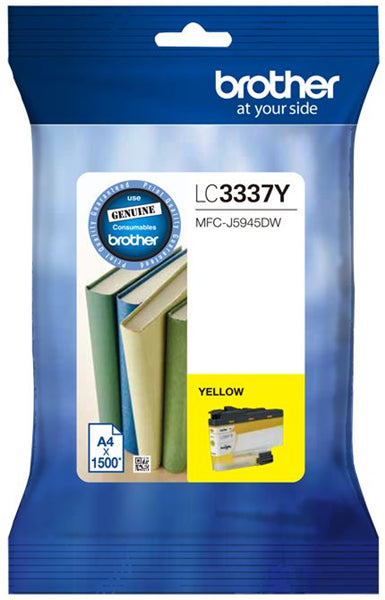 Brother LC3337Y Yellow Ink Cartridge for vibrant prints, 1500 page yield, compatible with MFCJ5945DW and MFCJ6945DW.