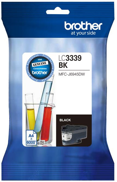 Brother LC3339XLBK Black Ink Cartridge for high-yield printing, delivers up to 6000 pages of crisp, vibrant text and images.