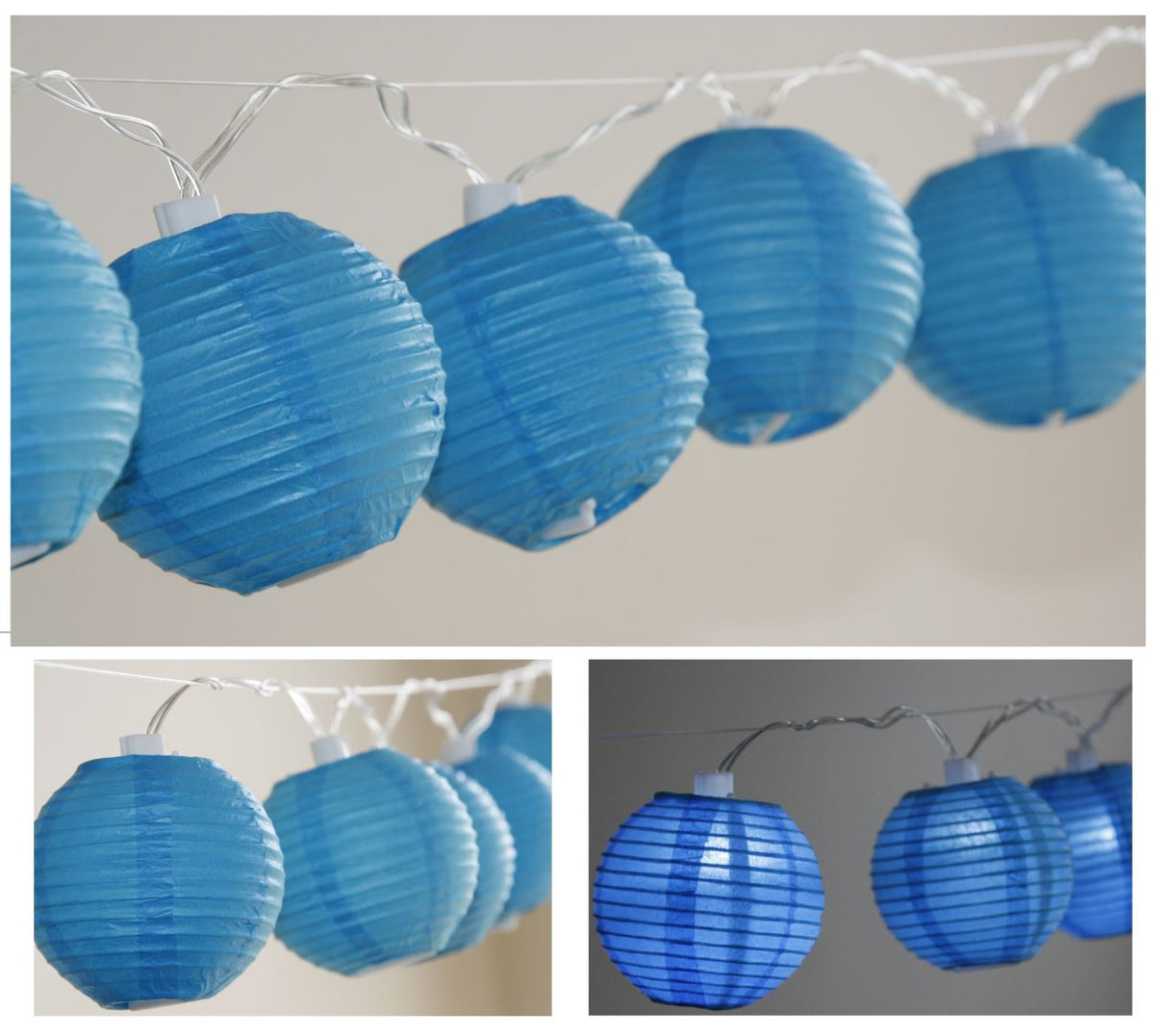 Blue mini paper lanterns with LED lights, 3 inches, 24 units, perfect for festive decorations and celebrations.