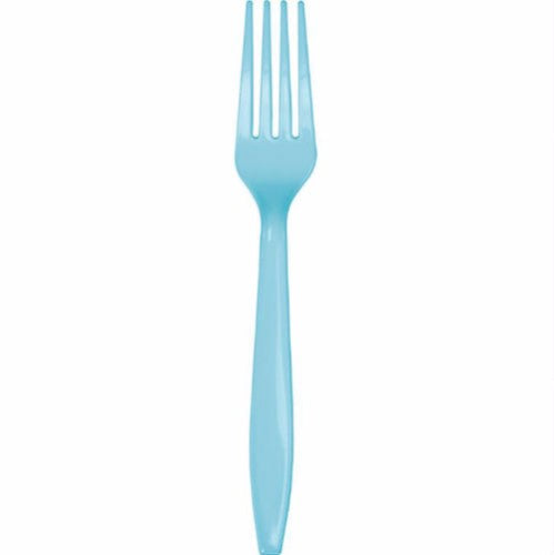 Pastel blue disposable forks, durable and chic, perfect for parties and picnics, eco-friendly and recyclable, pack of 12.
