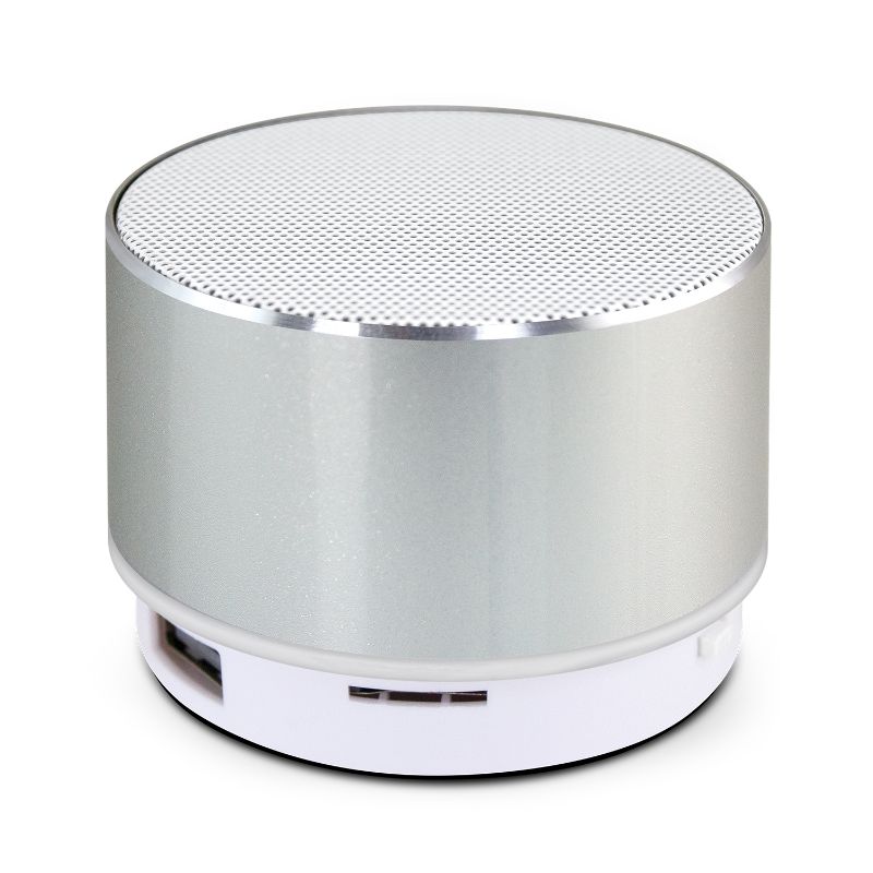 Set of 6 Oracle Silver Bluetooth speakers in grey with light display, compact design, and built-in microphone for hands-free calls.