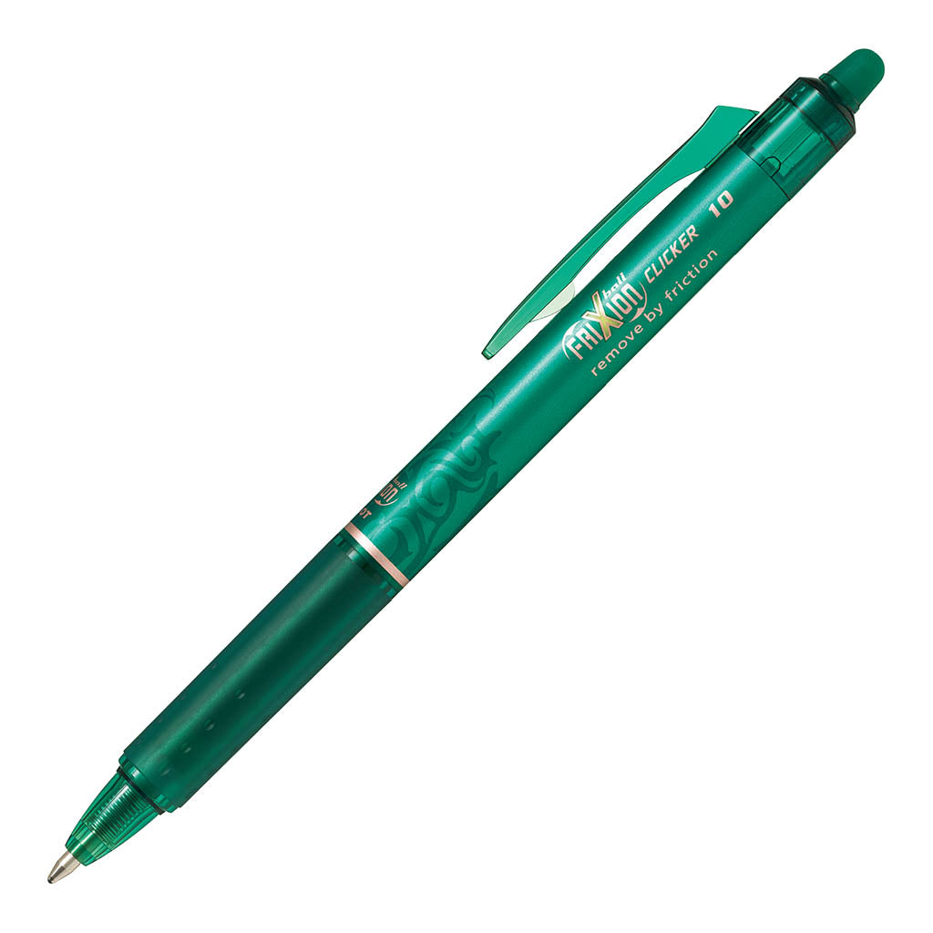 Pilot Frixion Clicker 1.0 Broad Green Erasable Gel Pen for easy writing, erasing, and creativity with thermo-sensitive ink.